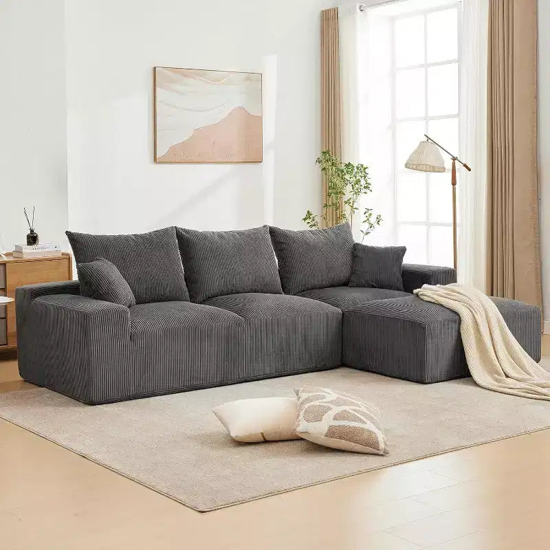 Sofá seccional extragrande en forma de L de 279 cm, sofá seccional Cloud con chaise longue y cojines, sofá de espuma sin estructura de pana suave para salas de estar, apartamentos, dormitorios