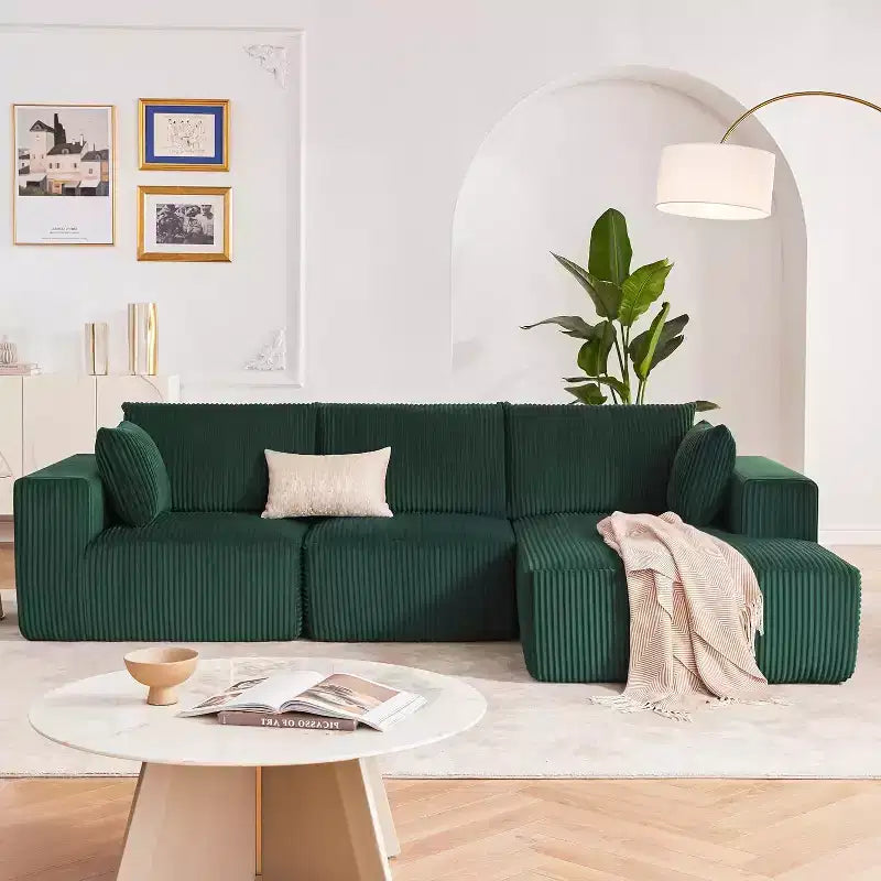 Sofá seccional extragrande en forma de L de 279 cm, sofá seccional Cloud con chaise longue y cojines, sofá de espuma sin estructura de pana suave para salas de estar, apartamentos, dormitorios