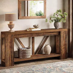 Mesa consola larga Lantine de 70.9 pulgadas, mesa de sofá de 2 niveles estilo rústico para detrás del sofá, consola de entrada grande con almacenamiento para pasillo, vestíbulo