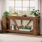 Mesa consola larga Lantine de 70.9 pulgadas, mesa de sofá de 2 niveles estilo rústico para detrás del sofá, consola de entrada grande con almacenamiento para pasillo, vestíbulo