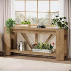 Mesa consola larga Lantine de 70.9 pulgadas, mesa de sofá de 2 niveles estilo rústico para detrás del sofá, consola de entrada grande con almacenamiento para pasillo, vestíbulo