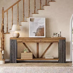 Mesa consola larga Lantine de 70.9 pulgadas, mesa de sofá de 2 niveles estilo rústico para detrás del sofá, consola de entrada grande con almacenamiento para pasillo, vestíbulo