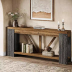 Mesa consola larga Lantine de 70.9 pulgadas, mesa de sofá de 2 niveles estilo rústico para detrás del sofá, consola de entrada grande con almacenamiento para pasillo, vestíbulo