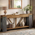 Mesa consola larga Lantine de 70.9 pulgadas, mesa de sofá de 2 niveles estilo rústico para detrás del sofá, consola de entrada grande con almacenamiento para pasillo, vestíbulo