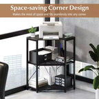Soporte de impresora de esquina Costway con estación de carga, estante de malla metálica ajustable, Negro/Marrón/Blanco