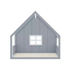 Cama de madera Whisen con forma de casa, tamaño completo, con ventana y valla