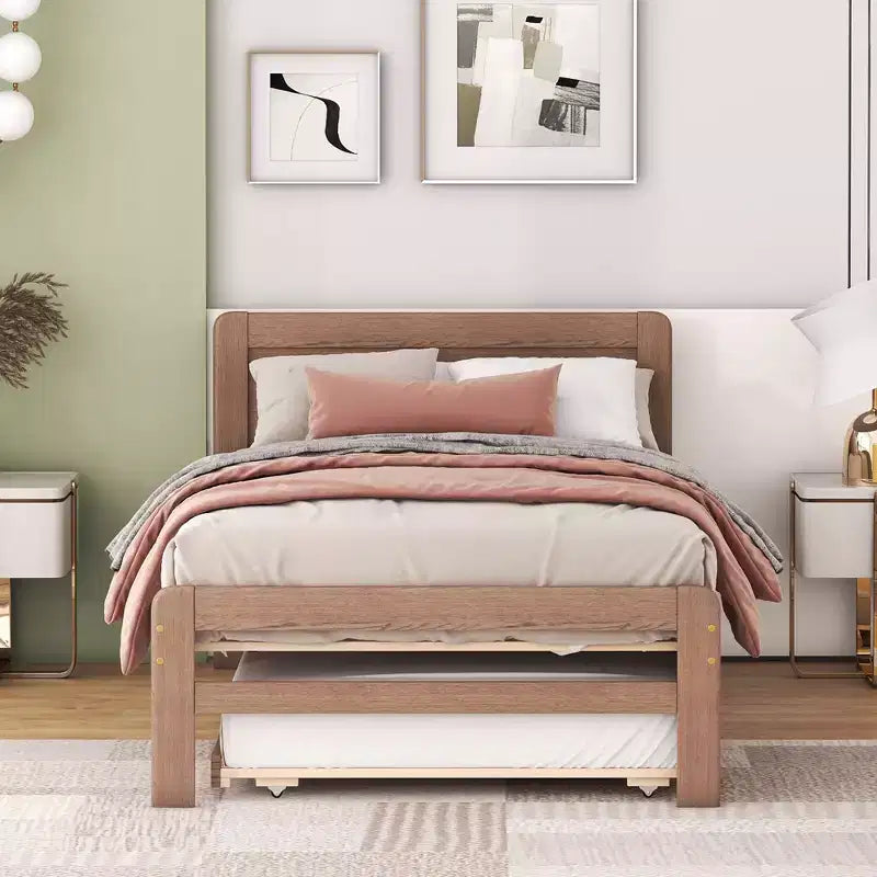 Base de Cama Plataforma Okak Twin Moderna con Cama Nido y 2 Cajones de Almacenamiento Estructura de Cama de Madera Robusta Sin Ruido No Requiere Resortes Fácil de Montar