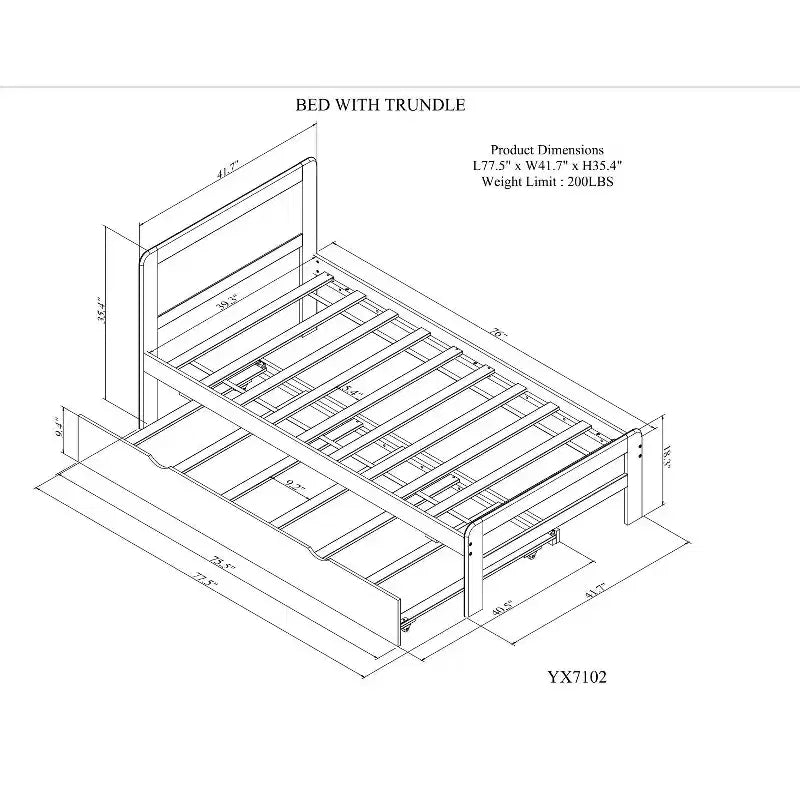 Base de Cama Plataforma Okak Twin Moderna con Cama Nido y 2 Cajones de Almacenamiento Estructura de Cama de Madera Robusta Sin Ruido No Requiere Resortes Fácil de Montar