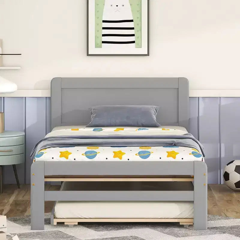 Base de Cama Plataforma Okak Twin Moderna con Cama Nido y 2 Cajones de Almacenamiento Estructura de Cama de Madera Robusta Sin Ruido No Requiere Resortes Fácil de Montar