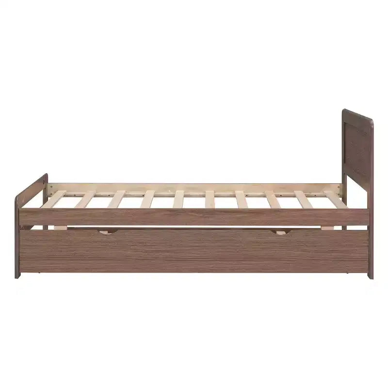 Base de Cama Plataforma Okak Twin Moderna con Cama Nido y 2 Cajones de Almacenamiento Estructura de Cama de Madera Robusta Sin Ruido No Requiere Resortes Fácil de Montar