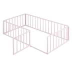 Marco de cama Okak Moderno de suelo con valla de seguridad y puerta, Marco de cama infantil de metal para niños y niñas, Fácil de montar