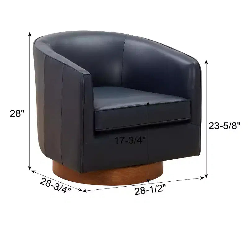 Sillón giratorio de 360 grados de cuero flor moderno Okak con cojín suave, sillón con base de madera para sala de estar, oficina, dormitorio