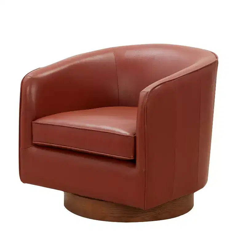 Sillón giratorio de 360 grados de cuero flor moderno Okak con cojín suave, sillón con base de madera para sala de estar, oficina, dormitorio