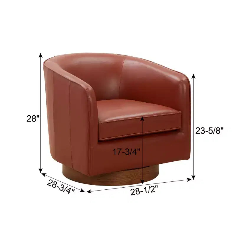 Sillón giratorio de 360 grados de cuero flor moderno Okak con cojín suave, sillón con base de madera para sala de estar, oficina, dormitorio