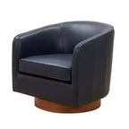 Sillón giratorio de 360 grados de cuero flor moderno Okak con cojín suave, sillón con base de madera para sala de estar, oficina, dormitorio