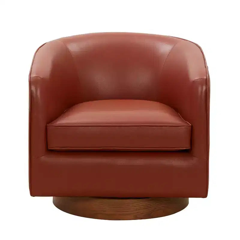 Sillón giratorio de 360 grados de cuero flor moderno Okak con cojín suave, sillón con base de madera para sala de estar, oficina, dormitorio