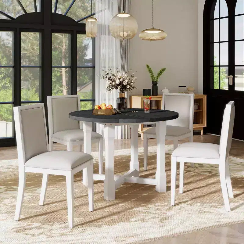 Mesa de cocina estilo casa de campo Merax con extensión extraíble y sillas tapizadas