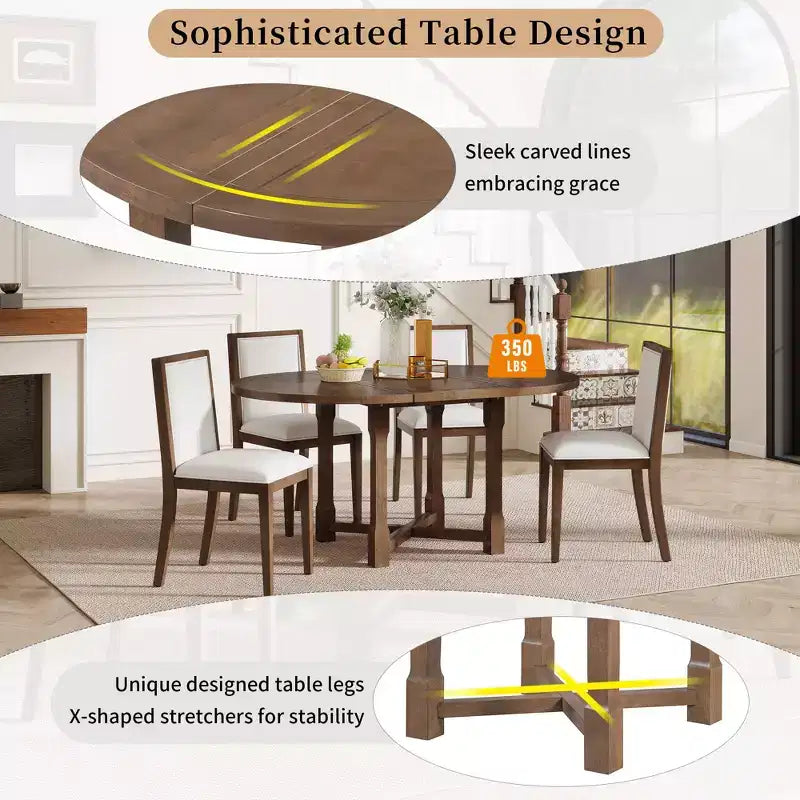 Mesa de cocina estilo casa de campo Merax con extensión extraíble y sillas tapizadas