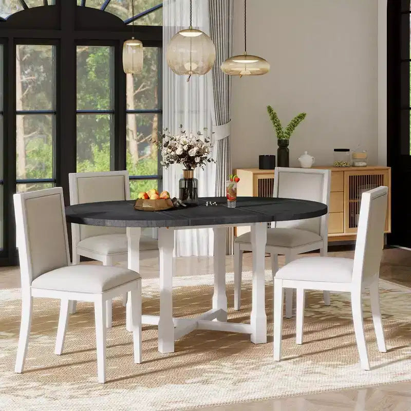 Mesa de cocina estilo casa de campo Merax con extensión extraíble y sillas tapizadas