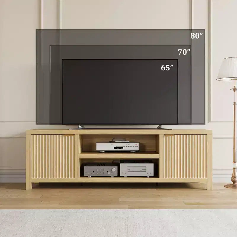 Mueble para TV Garvee 70 con almacenamiento, puerta estriada y tirador dorado, mueble de TV de madera para sala de estar, dormitorio