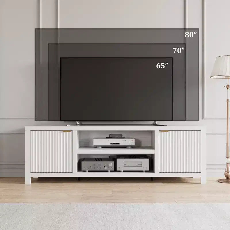 Mueble para TV Garvee 70 con almacenamiento, puerta estriada y tirador dorado, mueble de TV de madera para sala de estar, dormitorio