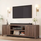 Garvee 70 TV Stand Entertainment Center with Storage, Fluted Door and Gold Handle, Wooden Media Console Cabinet for Living Room, Bedroom