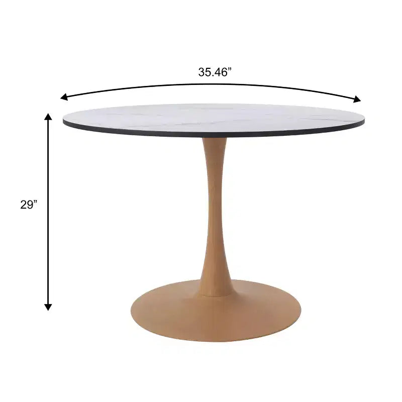LeisureMod Bristol Mesa de Comedor Redonda Moderna de 35'' con Tapa Duradera de MDF y Base de Acero Natural con Transferencia de Madera para Cocina, Comedor o Cafeterías