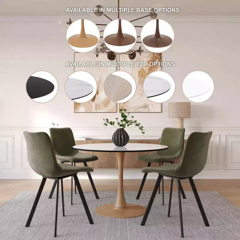 LeisureMod Bristol Mesa de Comedor Redonda Moderna de 35'' con Tapa Duradera de MDF y Base de Acero Natural con Transferencia de Madera para Cocina, Comedor o Cafeterías