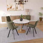 LeisureMod Bristol Mesa de Comedor Redonda Moderna de 35'' con Tapa Duradera de MDF y Base de Acero Natural con Transferencia de Madera para Cocina, Comedor o Cafeterías