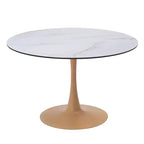 LeisureMod Bristol Mesa de Comedor Redonda Moderna de 35'' con Tapa Duradera de MDF y Base de Acero Natural con Transferencia de Madera para Cocina, Comedor o Cafeterías