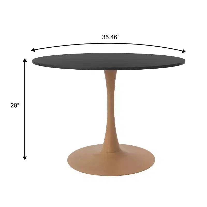 LeisureMod Bristol Mesa de Comedor Redonda Moderna de 35'' con Tapa Duradera de MDF y Base de Acero Natural con Transferencia de Madera para Cocina, Comedor o Cafeterías