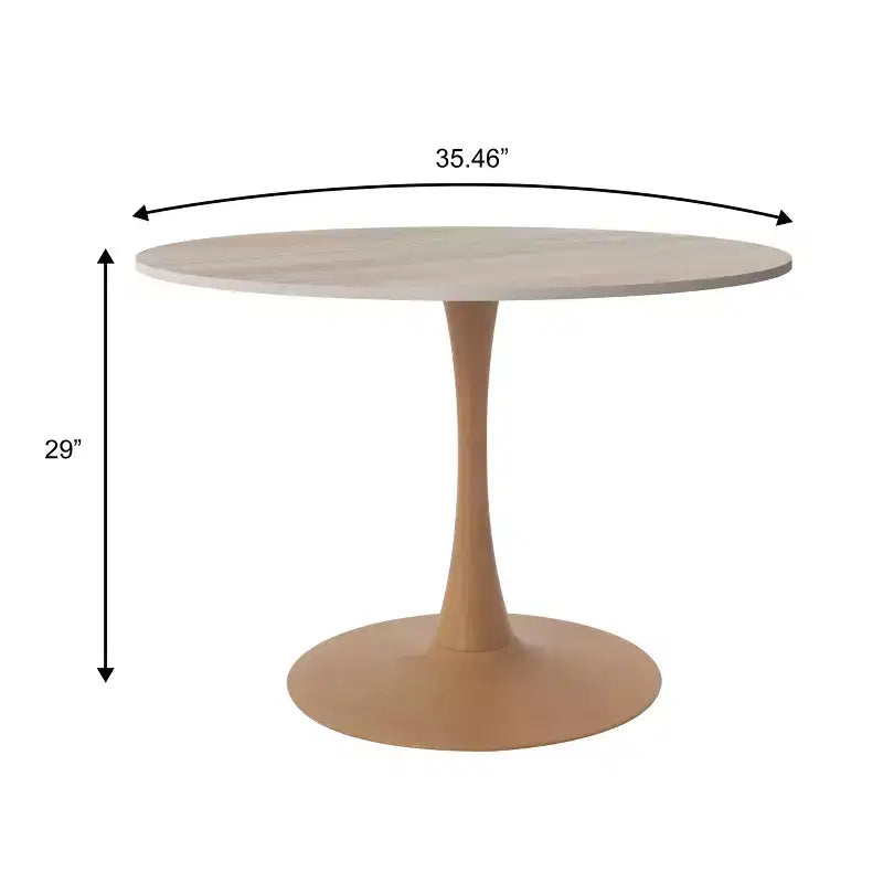 LeisureMod Bristol Mesa de Comedor Redonda Moderna de 35'' con Tapa Duradera de MDF y Base de Acero Natural con Transferencia de Madera para Cocina, Comedor o Cafeterías