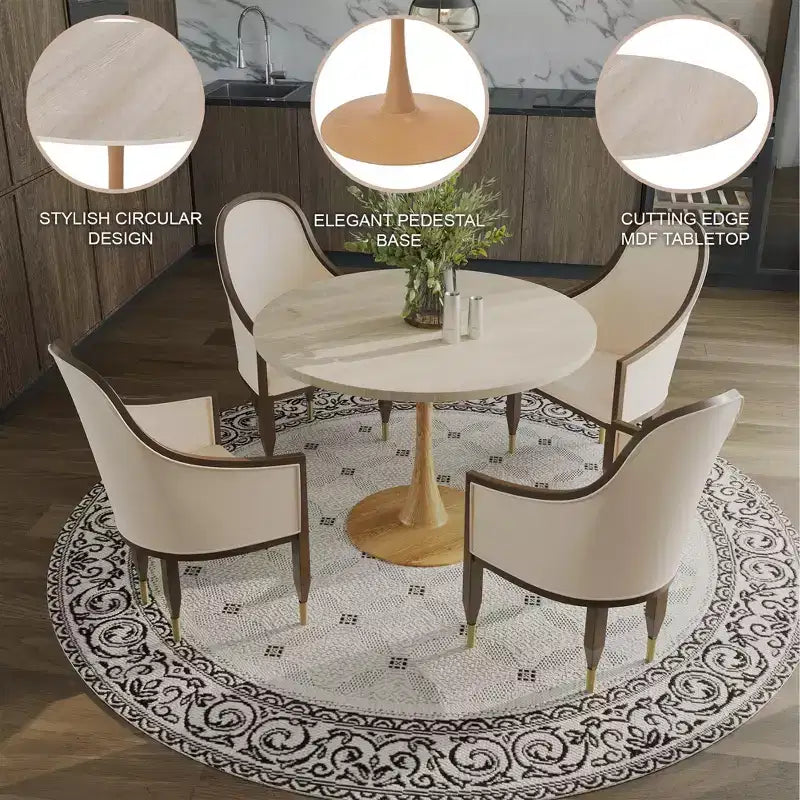 LeisureMod Bristol Mesa de Comedor Redonda Moderna de 35'' con Tapa Duradera de MDF y Base de Acero Natural con Transferencia de Madera para Cocina, Comedor o Cafeterías