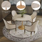 LeisureMod Bristol Mesa de Comedor Redonda Moderna de 35'' con Tapa Duradera de MDF y Base de Acero Natural con Transferencia de Madera para Cocina, Comedor o Cafeterías