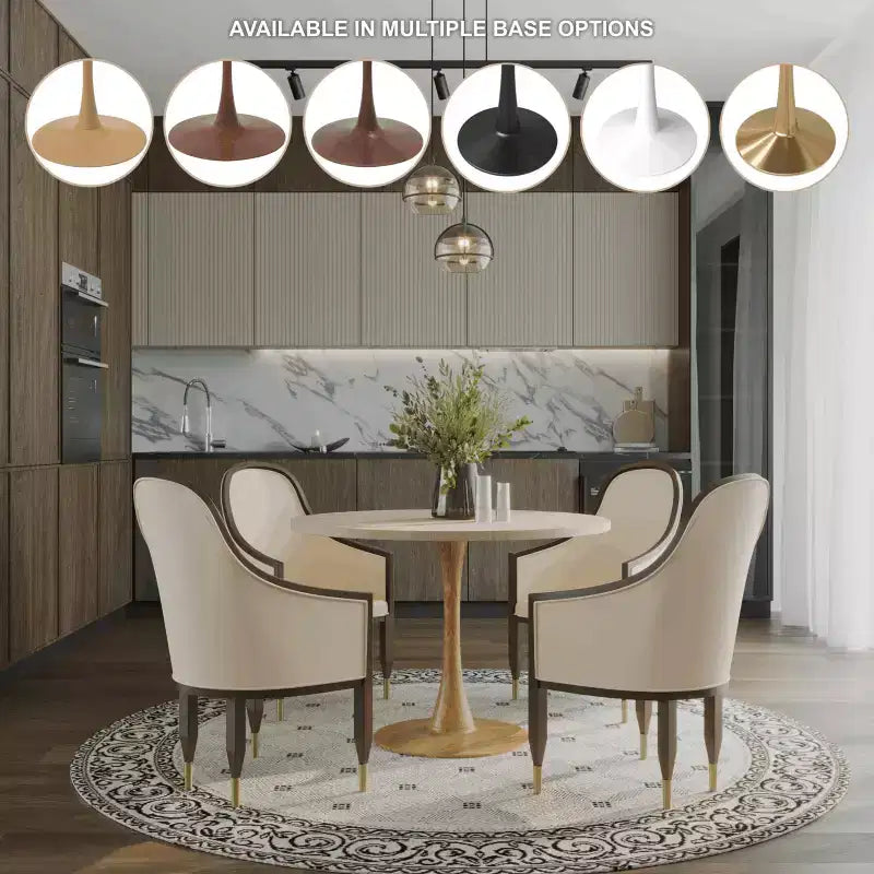 LeisureMod Bristol Mesa de Comedor Redonda Moderna de 35'' con Tapa Duradera de MDF y Base de Acero Natural con Transferencia de Madera para Cocina, Comedor o Cafeterías