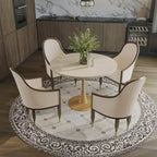 LeisureMod Bristol Mesa de Comedor Redonda Moderna de 35'' con Tapa Duradera de MDF y Base de Acero Natural con Transferencia de Madera para Cocina, Comedor o Cafeterías