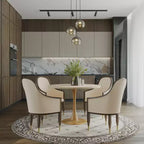 LeisureMod Bristol Mesa de Comedor Redonda Moderna de 35'' con Tapa Duradera de MDF y Base de Acero Natural con Transferencia de Madera para Cocina, Comedor o Cafeterías