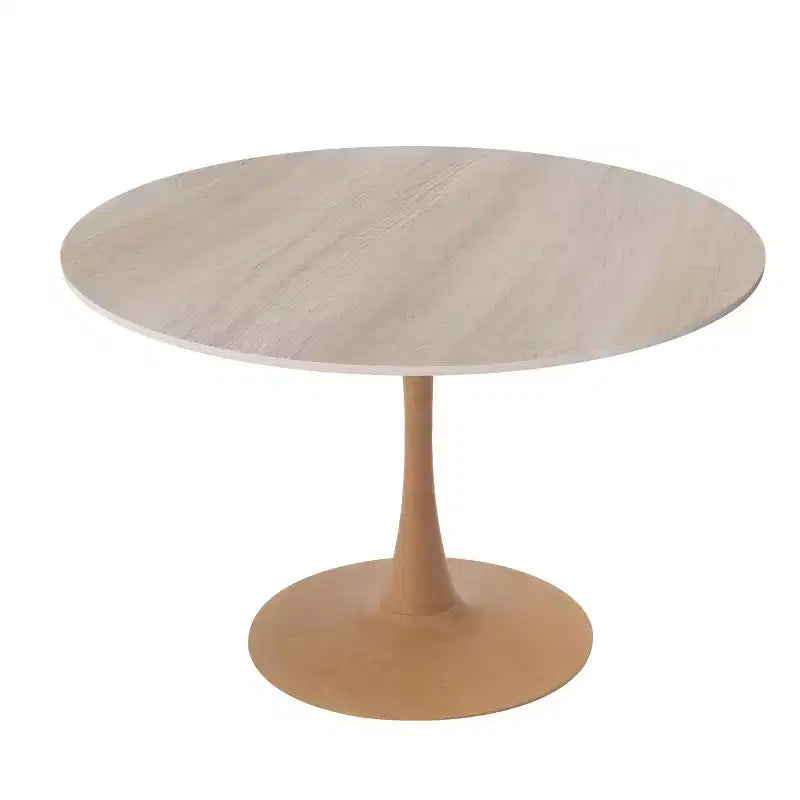 LeisureMod Bristol Mesa de Comedor Redonda Moderna de 35'' con Tapa Duradera de MDF y Base de Acero Natural con Transferencia de Madera para Cocina, Comedor o Cafeterías