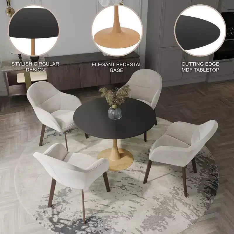 LeisureMod Bristol Mesa de Comedor Redonda Moderna de 35'' con Tapa Duradera de MDF y Base de Acero Natural con Transferencia de Madera para Cocina, Comedor o Cafeterías