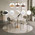 LeisureMod Bristol Mesa de Comedor Redonda Moderna de 35'' con Tapa Duradera de MDF y Base de Acero Natural con Transferencia de Madera para Cocina, Comedor o Cafeterías