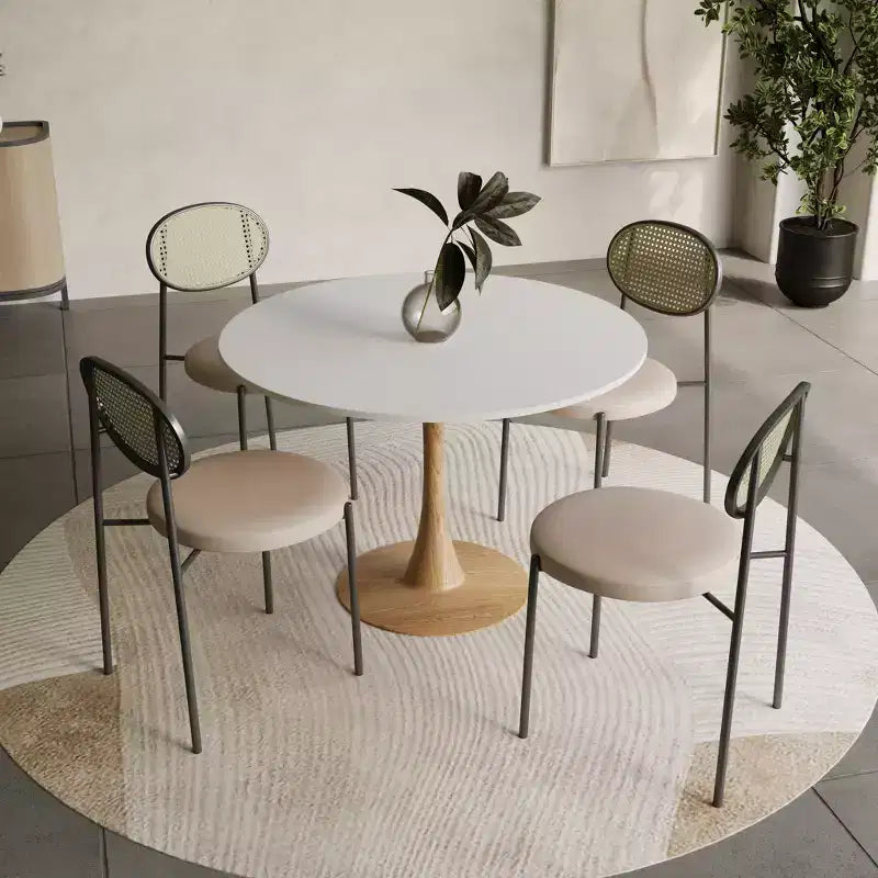 LeisureMod Bristol Mesa de Comedor Redonda Moderna de 35'' con Tapa Duradera de MDF y Base de Acero Natural con Transferencia de Madera para Cocina, Comedor o Cafeterías