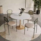 LeisureMod Bristol Mesa de Comedor Redonda Moderna de 35'' con Tapa Duradera de MDF y Base de Acero Natural con Transferencia de Madera para Cocina, Comedor o Cafeterías