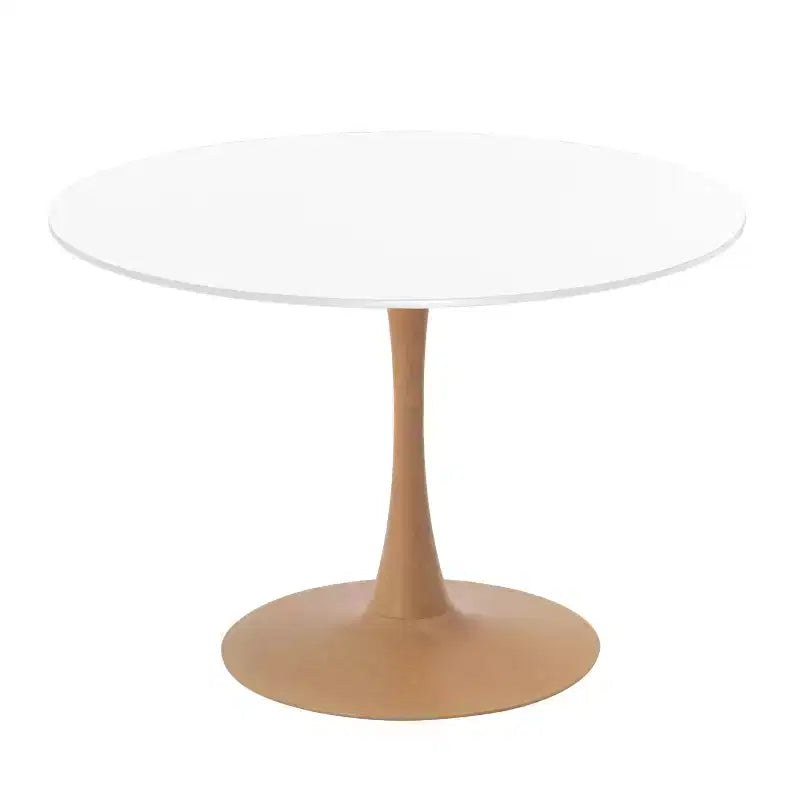 LeisureMod Bristol Mesa de Comedor Redonda Moderna de 35'' con Tapa Duradera de MDF y Base de Acero Natural con Transferencia de Madera para Cocina, Comedor o Cafeterías