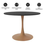 LeisureMod Bristol Mesa de Comedor Redonda Moderna de 35'' con Tapa Duradera de MDF y Base de Acero Natural con Transferencia de Madera para Cocina, Comedor o Cafeterías