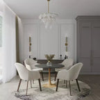 LeisureMod Bristol Mesa de Comedor Redonda Moderna de 35'' con Tapa Duradera de MDF y Base de Acero Natural con Transferencia de Madera para Cocina, Comedor o Cafeterías