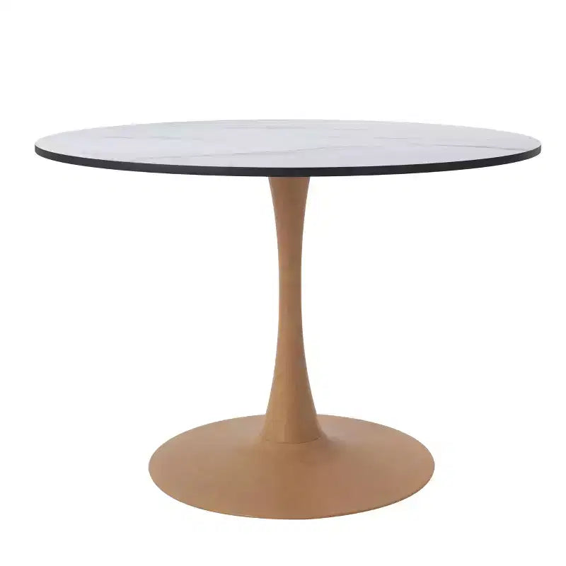 LeisureMod Bristol Mesa de Comedor Redonda Moderna de 35'' con Tapa Duradera de MDF y Base de Acero Natural con Transferencia de Madera para Cocina, Comedor o Cafeterías