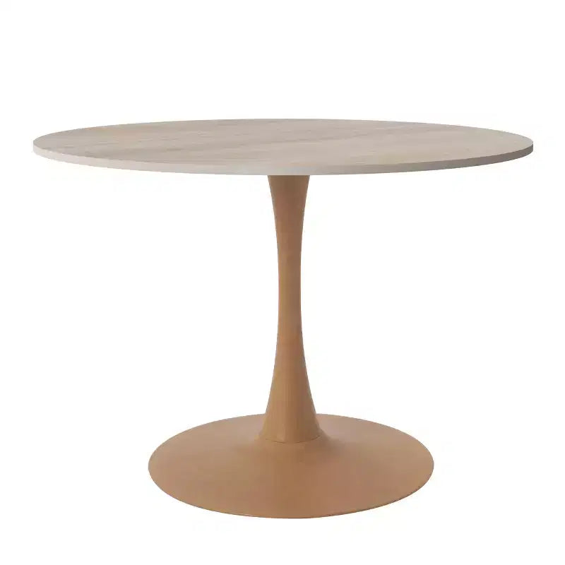 LeisureMod Bristol Mesa de Comedor Redonda Moderna de 35'' con Tapa Duradera de MDF y Base de Acero Natural con Transferencia de Madera para Cocina, Comedor o Cafeterías