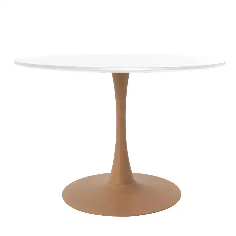 LeisureMod Bristol Mesa de Comedor Redonda Moderna de 35'' con Tapa Duradera de MDF y Base de Acero Natural con Transferencia de Madera para Cocina, Comedor o Cafeterías