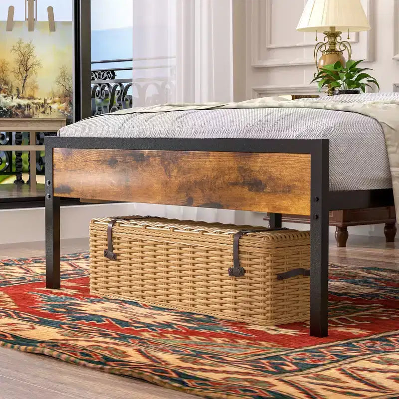Base de Cama Tapizada VECELO Individual/Matrimonial/Queen, Base de Cama con Plataforma de Metal con Estación de Carga, Cabecera con Almacenamiento, Luces LED y Tomas USB, Marrón