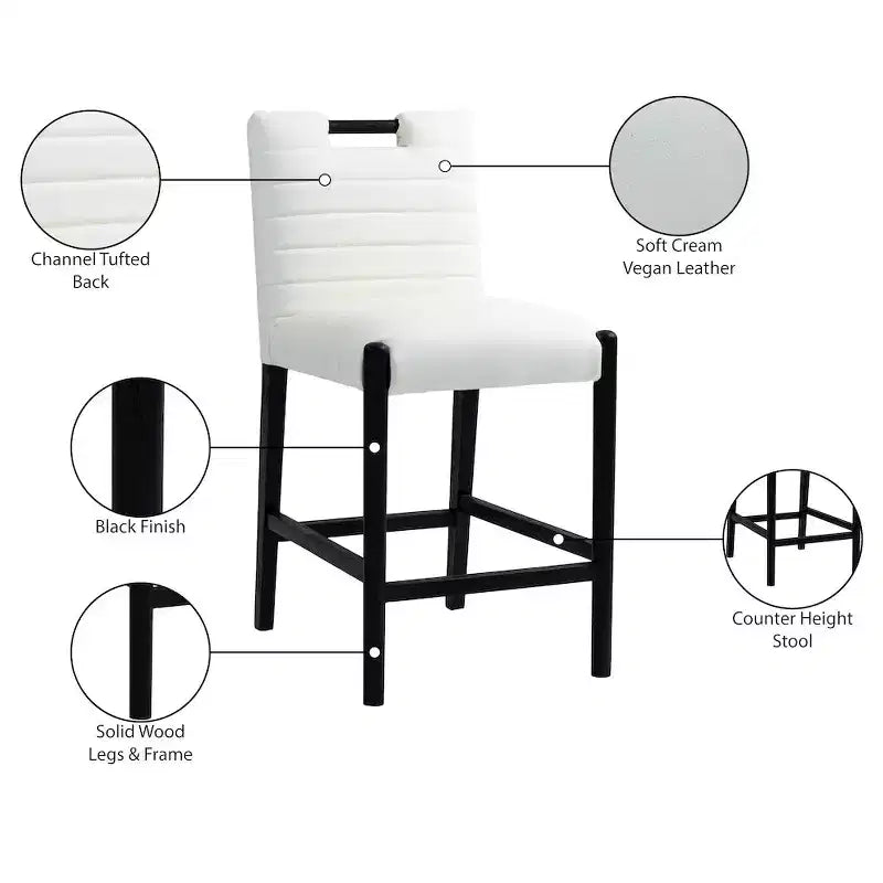 Meridian Furniture, Taburete de mostrador Aimee de piel vegana color crema